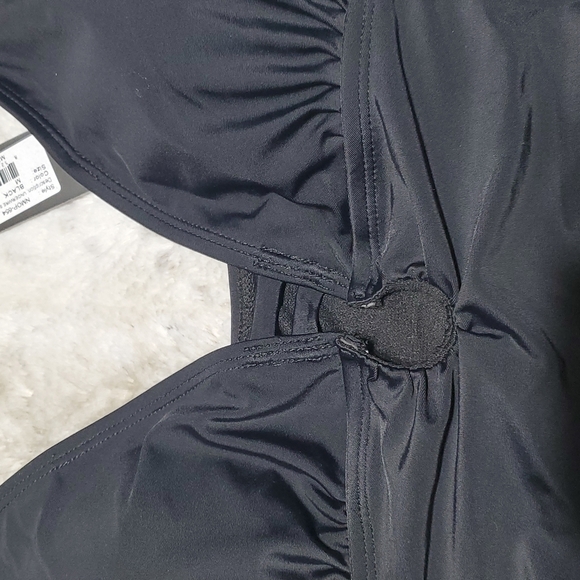 Nicole Miller Black Control Top Ruching Peak Openings Full Swimsuit One Piece M - Picture 4 of 7